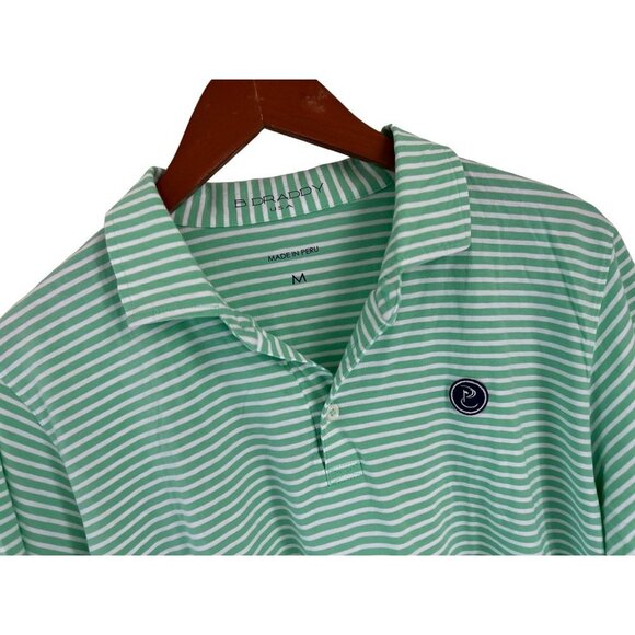 B DRADDY PIMA Cotton POLO Shirt Embroidered Logo Green White Pinstripes - MED - Picture 1 of 8